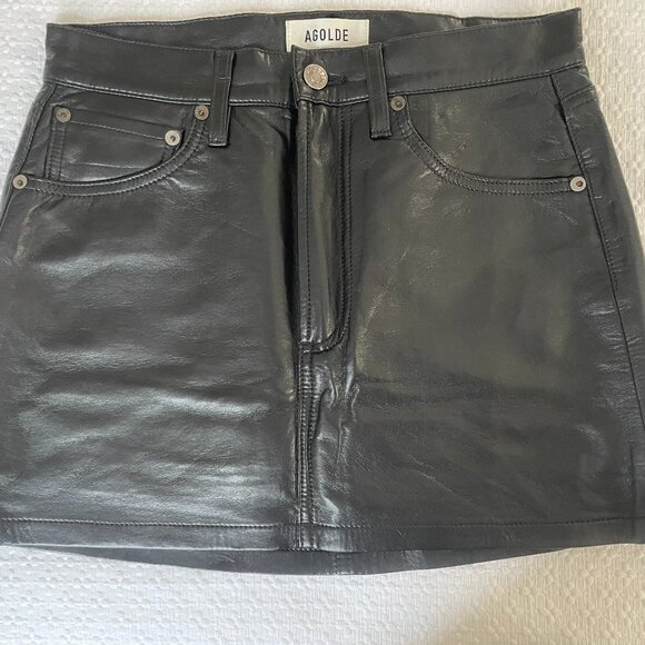 Agolde Recycled Leather Liv Mini Skirt Size 24 - Picture 1 of 8